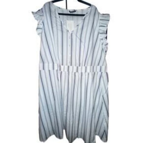 5X 28 Plus Size White Stripe BloomChic Midi Dress Pocket Ruffle Sleeve - Picture 9 of 11